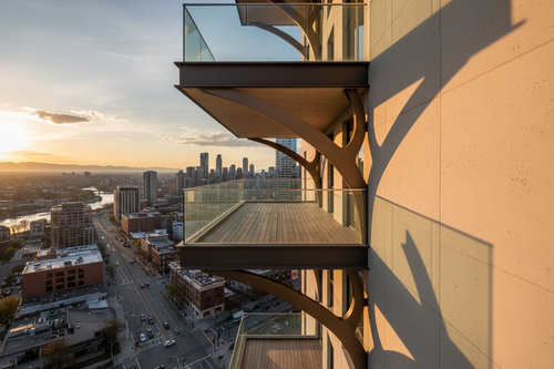 Cantilevered balcony with bracket shadows