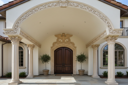 Stucco barrel vault over porch entry